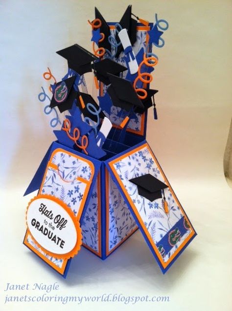 Coloring My World: Graduation Card in a Box Kiwi Ideas, Cap And Diploma, Graduation Boards, Graduation Cards Handmade, Exploding Box Card, Pop Up Box Cards, Grad Cards, Card Boxes, Happy Graduation