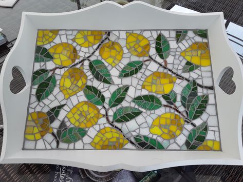 Lemon Mosaic Pattern, Lemon Mosaic, Easy Mosaic, Mosaic Furniture, Creative Tile, Mosaic Art Diy, Mosaic Tray, China Crafts, Mosaic Garden Art