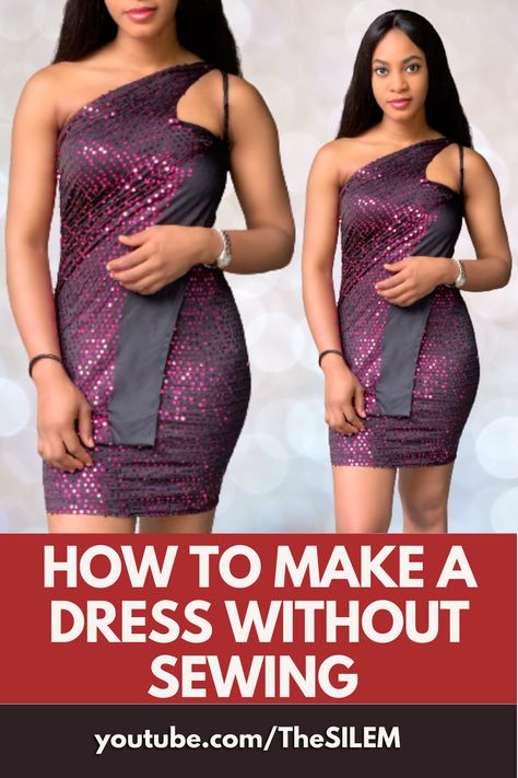 Dress No Sewing Diy, How To Tighten A Dress Without Sewing, Cinch Waist Dress Diy No Sew, How To Turn A Dress Into A Skirt No Sew, How To Take In A Dress Without Sewing, Dress Without Sewing, Dress Won’t Zip Hack, No Sew Dress, One Strap Dresses