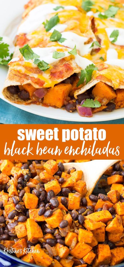 Sweet Potato And Black Beans, Easy Enchilada Recipe, Veggie Enchiladas, Vegan Enchiladas, Black Bean Enchiladas, Vegetarian Enchiladas, Easy Enchiladas, Enchilada Recipe, Bean Enchiladas