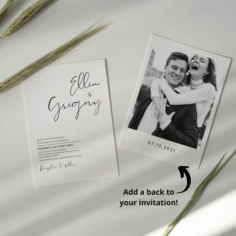 Minimalist Wedding Invitation Template, Wedding Invitations With Pictures Simple, Invitations Wedding Minimalist, Wedding Simple Invitations, Photos For Wedding Invitations, Minimalistic Wedding Cards, Polaroid Invitation Wedding, Canvas Wedding Invitations, Minimalistic Invitation Wedding