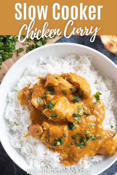 A creamy and mild slow cooker chicken curry with coconut milk! No browning required so it's super easy to make! Slow Cooker Chicken Korma, Chicken Curry With Coconut Milk, Slow Cooker Curry Recipes, Chicken And Potato Curry, Chicken Curry Recipe Easy, Curry With Coconut Milk, Chicken Korma Recipe, Slow Cooker Curry, Slow Cooker Chicken Curry