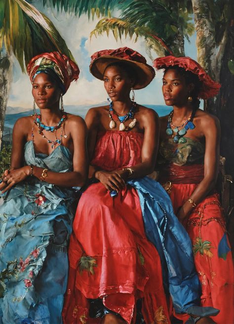 Caribbean Traditional Clothing, Carribean Culture Aesthetic, Traditional Haitian Dress, Vintage Carribean Aesthetic, Carribean Clothing, Heritage Maximalism, Haitian Aesthetic, Carribean Outfit, Haiti Aesthetic