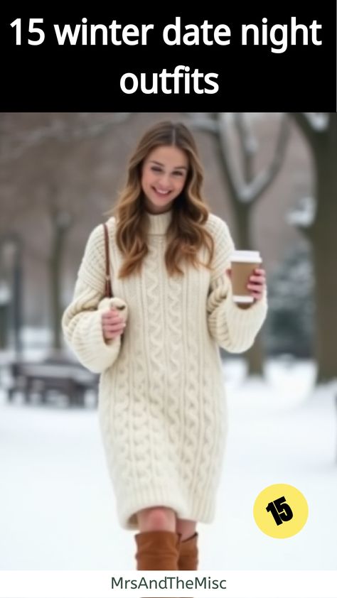 winter date night outfits Cold Weather Date Night Outfit, Sweater Dress And Boots, Winter Date Night Outfit, Church Outfit Winter, Cozy Brunch, Cold Weather Dresses, Winter Date Night, Dress And Boots, Winter Date Night Outfits