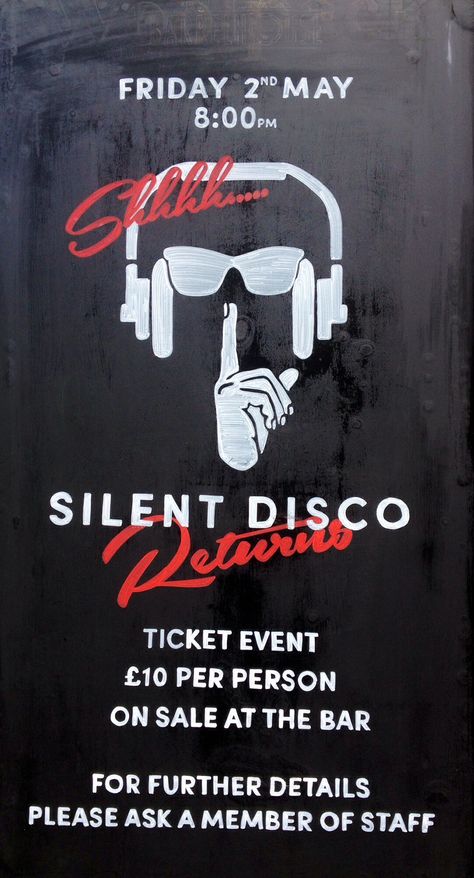 Disco Chalkboard, Silent Disco Poster, Silent Disco Party Ideas, Disco Logo, Disco Event, Insta Dump, Silent Disco, Event Branding, Disco Party