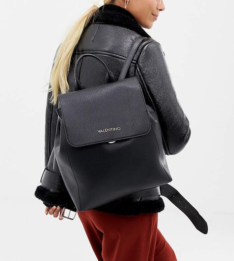 Valentino by Mario Valentino Minimal Foldover Backpack in Black Valentino Backpack, Mario Valentino, Valentino Bags, Mode Online, Black Friday Deals, Bagpack, Black Backpack, Women's Bags, Cloth Bags