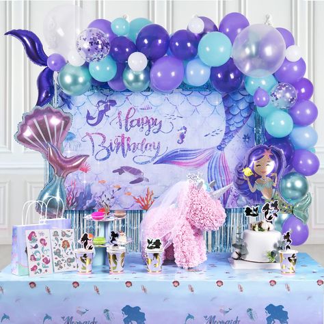 PRICES MAY VARY. Mermaid Birthday Decorations: Discover the enchantment of the mermaid theme birthday party decoration set, the perfect choice for those seeking to add a touch of wonder to their mermaid-themed party. Our little mermaid party decoration supplies transform your venue into a mesmerizing ocean realm. It's a captivating experience that immerses children and guests in a world of magic and wonder. Prepare to astonish and create unforgettable memories for all your guests with this exqui Mermaid Birthday Decorations, Mermaid Balloons, Mermaid Party Supplies, Mermaid Birthday Party Decorations, Mermaid Theme Birthday Party, Mermaid Party Decorations, Mermaid Theme Party, Mermaid Theme Birthday, Mermaid Decor