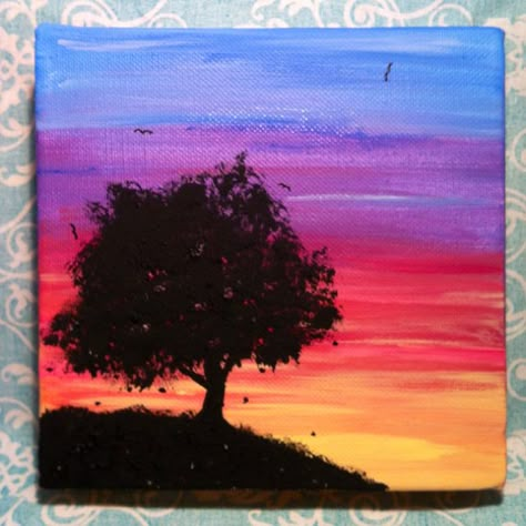 Sunset painting...for a painting in Elliana's room Owls Paintings, Silhouette Painting, Painting Canvases, Painting Easy, Simple Acrylic Paintings, Night Painting, Sunset Painting, Easy Ideas, Painting Class