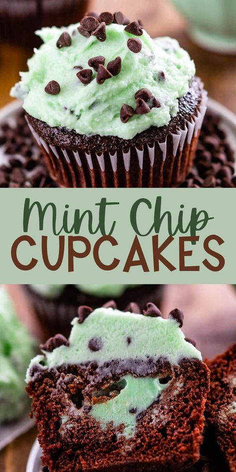 Andes Mint Cupcakes, Mint Chocolate Chip Cupcakes, Mint Chocolate Cupcakes, Mint Cupcakes, Desserts Cupcakes, Chocolate Chip Cupcakes, Mint Chip Ice Cream, Ice Cream Cupcakes, Cream Cupcakes