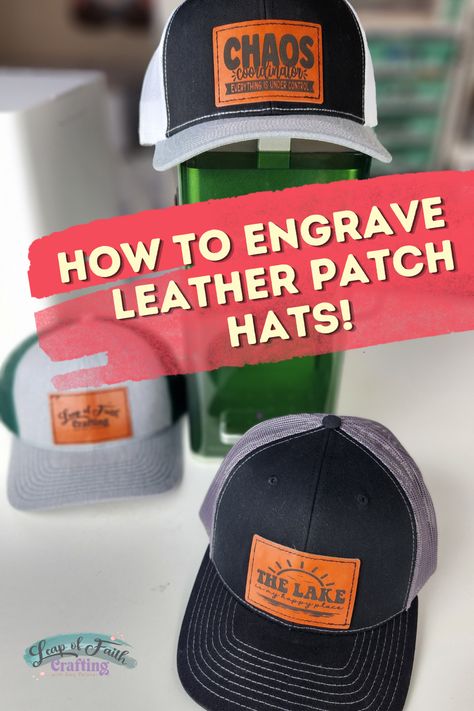 Learn how to easily engrave leather ette patches and then apply to a hat! Super and easy side hustle idea or as gifts for friends using faux leather and xTool F1 machine. Leather Circuit Projects, Diy Faux Leather Hat Tags, How To Engrave Leather With Cricut, How To Make Leather Patches For Hats, Diy Leather Patch Hat, How To Engrave Leather Diy, Laser Hat Patches, Cricut Leather Hat Patch Diy, Diy Hat Patch