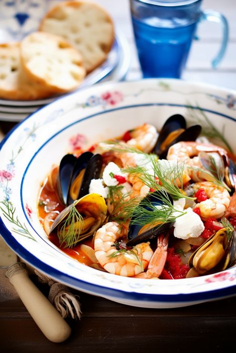 Greek Seafood Stew with Tomatoes and Fennel - Cooking Mediterranean Greek Seafood, Stew With Tomatoes, Seafood Stew Recipes, Seafood Stew, Greek Flavors, Frozen Seafood, Aromatic Herbs, Mediterranean Diet Recipes, Fish Fillet