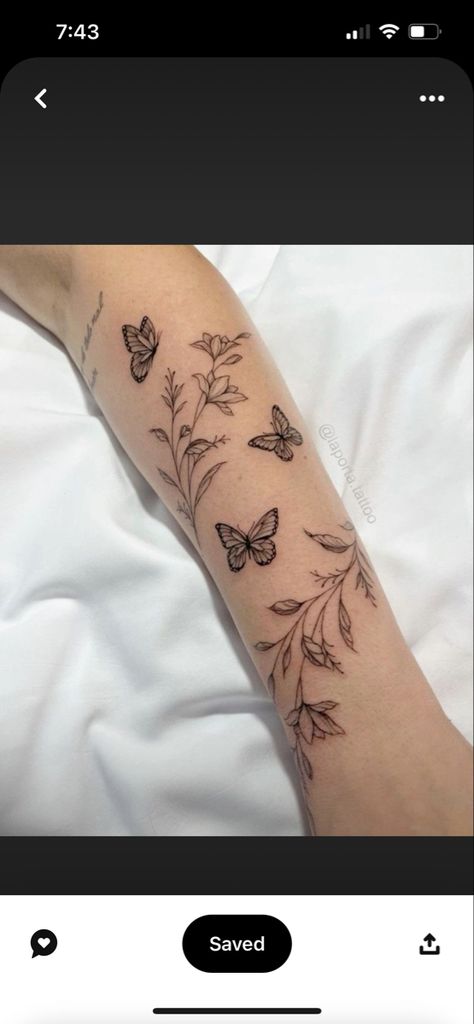 Tattoo Butterflies, Butterfly Sleeve Tattoo, Resilience Tattoo, Arm Wrap Tattoo, Floral Arm Tattoo, Underarm Tattoo, Butterfly With Flowers Tattoo, Butterfly Tattoos On Arm, Around Arm Tattoo