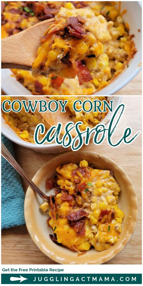 Cowboy Corn, Baked Corn Casserole, Creamy Corn Casserole, Bacon Seasoning, Yummy Casserole Recipes, Corn Casserole Recipe, Baked Corn, Creamy Corn, Corn Casserole