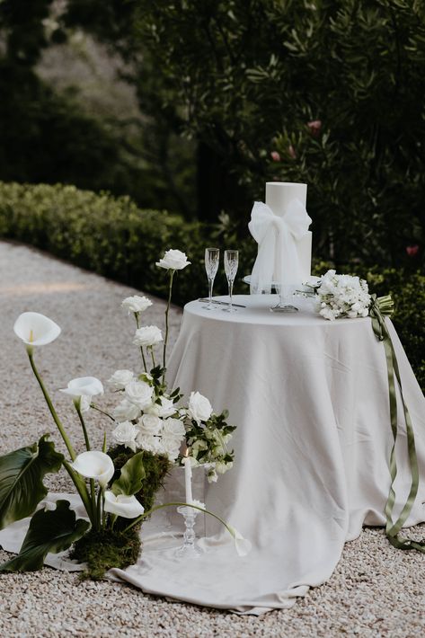 Small Wedding Cake Stand, Table Cake Wedding, Cake Tables Wedding, Bow Wedding Decoration, Bow Wedding Aesthetic, Elegant Cake Table, Cake Set Up Ideas, Small Wedding Table Decor, Wedding Inspiration Vintage