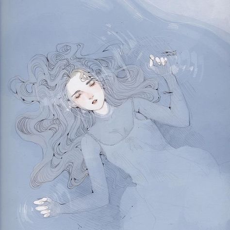 Floating In Water Drawing, Girl Floating In Water, In Water Drawing, Water Drawing, Fancy Art, Art Folder, Comic Style, Floating In Water, Mystical Art