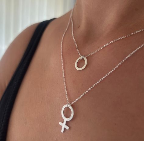 Venus Necklace, Feminist Necklace, Female Symbol, Sign Necklace, Real Rose, Symbol Necklace, Gender Equality, Real Gold, Chain Length