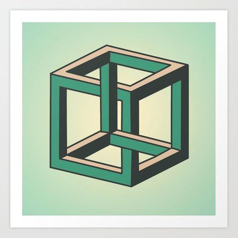 Impossible Cube, Cube Artwork, Triangle Optical Illusion, Cube Illusion, Escher Art, Art Illusion, Art Cube, Illusion Drawings, Illusions Art