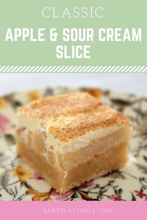 Apple Sour Cream Slice, Apple Sour Cream Cake, Sour Cream Noodle Bake, Sweet Slices, Apple Slice Recipe, Cream Pancakes, Easy Slice, Thermomix Baking, Apple Slice