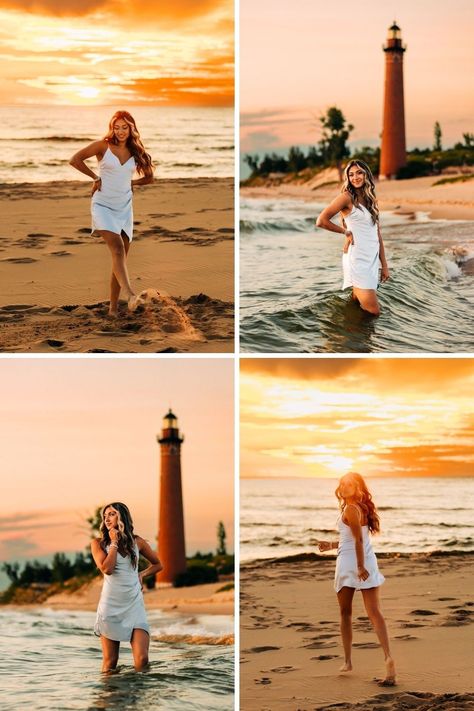 Summer Senior Pictures | Senior Photos | Lake Senior Pictures | Beach Senior Pictures | Lake Michigan | Water | Sunset Senior Photos | Senior Picture Ideas | Senior Picture Outfits | What to Wear | Pose Inspo | Grand Rapids | Grand Haven | Saugatuck | Holland | Ludington | Michigan | Candid | Fun | Dress | Lighthouse Lake Senior Pictures, Beach Senior Pictures, Ludington Michigan, Summer Senior Pictures, Golden Fields, Water Sunset, Fall Mini Sessions, Grand Haven, Senior Picture Outfits