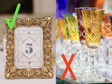 Wedding Experts Share What to Get When Thrifting + Worst Items to Buy Things To Thrift For Wedding, Wedding Thrift Store Ideas, Thrifted Glasses Wedding, Things To Thrift, Thrifted Wedding, Thrifty Wedding, Recycled Wedding, Cocktail Decoration, Fall Wedding Tables