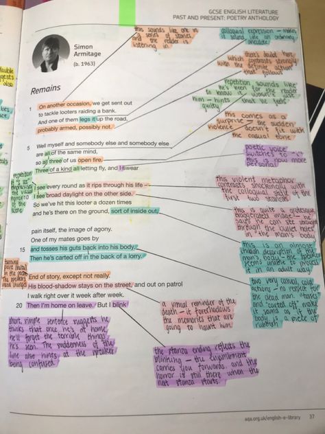 Remains Annotations, Remains Poem Analysis, Revision English, Power And Conflict Poetry, Poetry Revision, English Literature Poems, Gcse Poems, Revision Motivation, Poetic Techniques