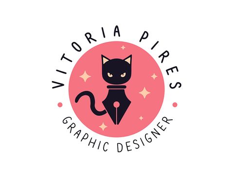 Artistic Logo Ideas, Graphic Design Logos Ideas, Inspiring Logo Design, Logo For Illustrator, Artsy Logo Ideas, Personal Logo For Graphic Designer, Personal Logos Ideas, Logo Illustration Design Ideas, Cat Business Ideas