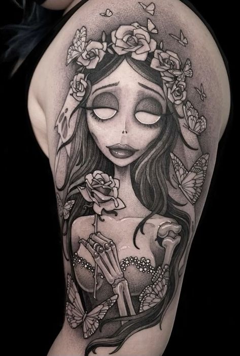 Emily Tattoo Corpse Bride, Emily Corpse Bride Tattoo, Bride Tattoo Ideas, Corpse Bride Tattoo Ideas, Emily Tattoo, Corpse Bride Tattoo, Gothic Quotes, Bride Tattoo, Tim Burton Tattoo