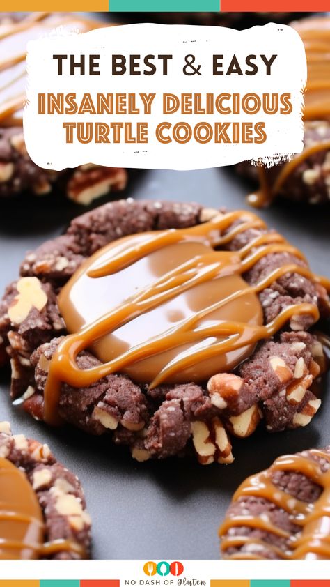 Crumble Turtle Cookies, Insanely Delicious Turtle Cookies, Great Cookies Recipes, Triple Chocolate Turtle Cookies, Turtle Brownie Cookies, Gluten Free Turtle Cookies, Oreo M&m Cookies, Mince Meat Cookies, Best Chocolate Christmas Cookies