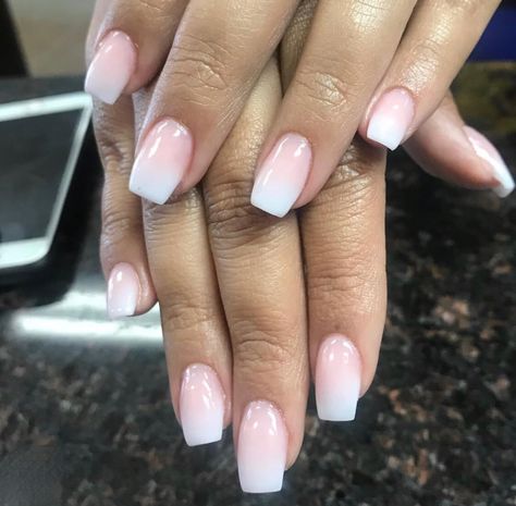 Square Gradient Nails, French Toes, French Fade, Short Coffin Nails, Work Nails, White Ombre, Gradient Nails, Dipped Nails, Coffin Nails