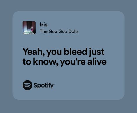 #spotify #iris #thegoogoodolls Iris Spotify Lyrics, Iris Spotify, Iris Quotes, Iris Lyrics, The Goo Goo Dolls, Real Lyrics, Fear Of Rejection, Intense Feelings, Songs That Describe Me