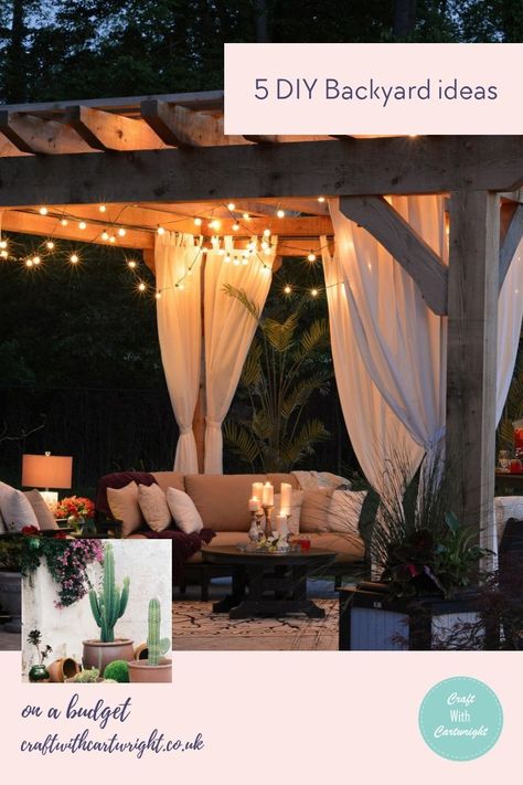 5 DIY Backyard ideas - Craft with Cartwright Outdoor Gazebo, Backyard Pergola, Patio Spaces, Small Backyard Design, Patio Heater, Backyard Patio Designs, String Lights Outdoor, Backyard Oasis, Pool Area