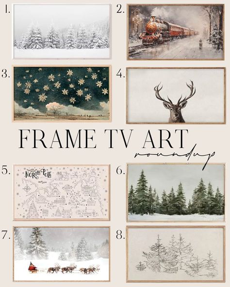 winter Free Frame Tv Art Christmas, Christmas Frame Tv Art, The Frame Samsung Ideas, Tv Christmas Decor, Frame Tv Gallery Wall, Tv Gallery Wall, Vintage White Christmas, Tv Christmas, Winter Frame