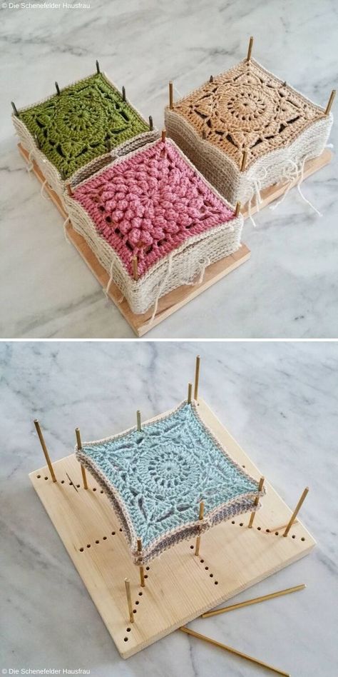 Crochet Square Blocking Board, Granny Blocks Crochet, Block Crochet Squares, Granny Square Block, How To Block Crochet Squares, Crochet Blocks Together, Afghan Blocks Crochet, Crochet Different Granny Squares, Crochet Stitches Granny Squares