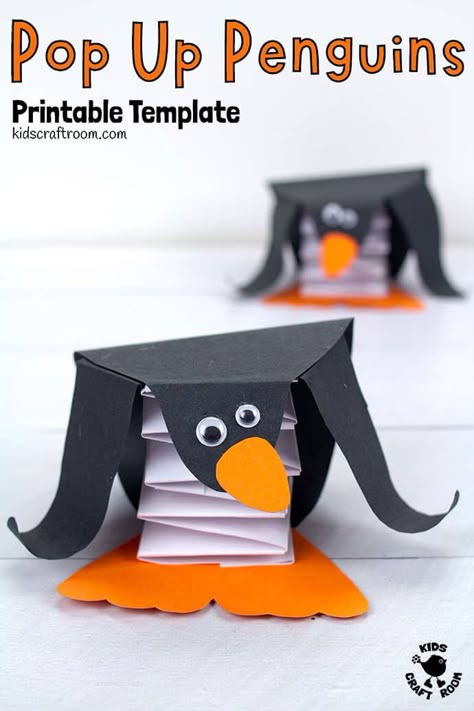 Make a fun POP UP PENGUIN craft! Push down the penguin toy and they pop right back up! An easy and fun Winter craft for kids. Great for polar study units too. (Printable penguin craft template.)#kidscraftroom #kidscrafts #penguins #penguincrafts #wintercrafts Penguin Crafts Preschool, Icicle Crafts, Fun Winter Crafts, Penguin Crafts, Penguin Craft, Kids Craft Room, Mason Jar Crafts Diy, Winter Crafts For Kids, Crafts For Kids To Make