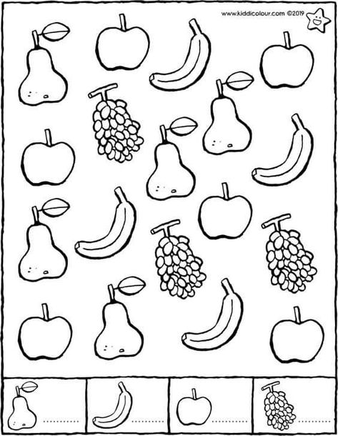 Thema Fruit, Farm Preschool, Homeschool Writing, Fruit Coloring Pages, Nocturnal Animals, Kindergarten Math Worksheets, Math Activities Preschool, School Worksheets, Food Themes