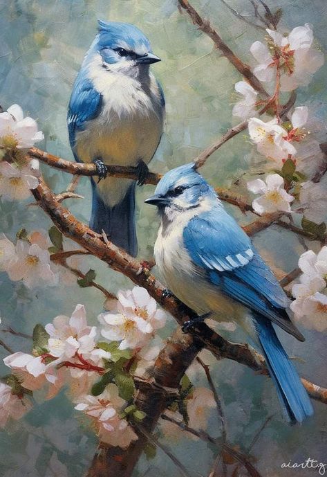 Bird Oil Painting Realistic, Beginners Canvas Painting, Bird Painting Acrylic, Bird Paintings On Canvas, Canvas Painting For Beginners, Painting For Beginners, Blue Birds, Bird Artwork, 수채화 그림