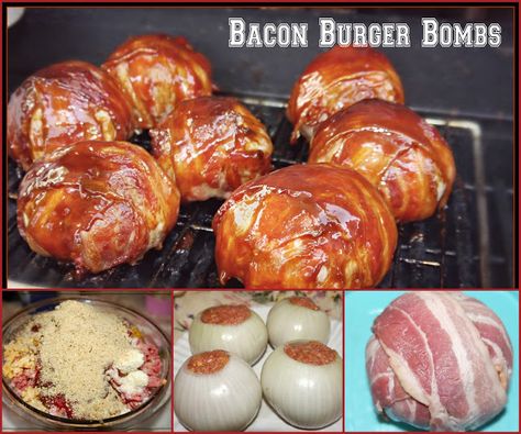 Suzy Homefaker: Bacon Burger Bombs Bacon Jam Burger Recipes, Bacon Wrapped Burger Stuffed Onion, Garlic Parmesan Bacon Cheeseburger Bomb, Garlic Cheeseburger Bomb, Burger With Bacon Jam, Bacon Burger Dog, Low Carb Sauces, Ground Meat Recipes, Bacon Burger