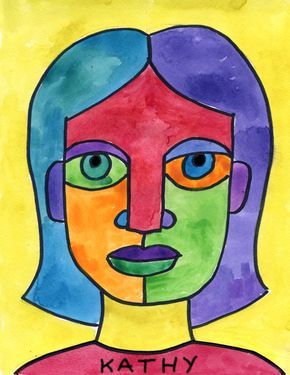 This Abstract Self Portrait is an adaptation of my popular Abstract Face project. It allows for some personalization with hair, etc. Picasso Self Portrait, Portraits For Kids, Self Portrait Drawing, Self Portrait Art, Hundertwasser Art, Art Projects For Kids, Picasso Art, Creative Drawing, Art Classroom