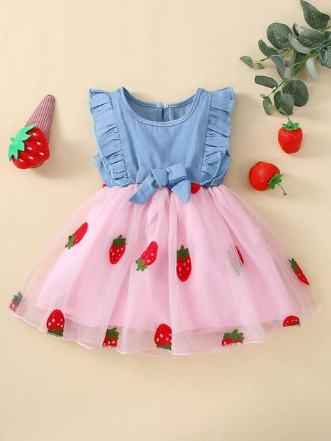 First Birthday Sweet One, Strawberry Print Dress, Strawberry Graphic, Strawberry Embroidery, Strawberry Theme, Strawberry Dress, Baby Dresses, Fashion Sale, Summer Baby