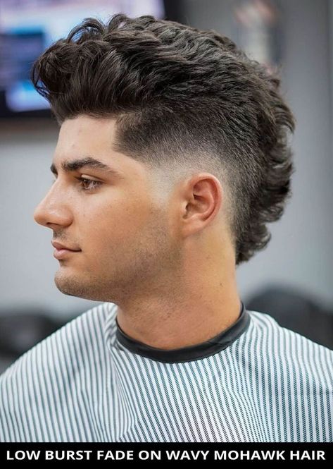 Wow, try this lovely low burst fade on wavy mohawk hair women are getting this season! Learn what stylists have to say about this look and the rest of these 22 super-flattering mohawk fade haircuts. // Photo Credit: @javcutsyou on Instagram Fade Mohawk For Women, Burst Fade Women, Wavy Mohawk Men, Subtle Mohawk, Wavy Mohawk, Wide Mohawk Mens, Men’s Faded Mohawk, Men’s Modern Mohawk, Faded Mohawk