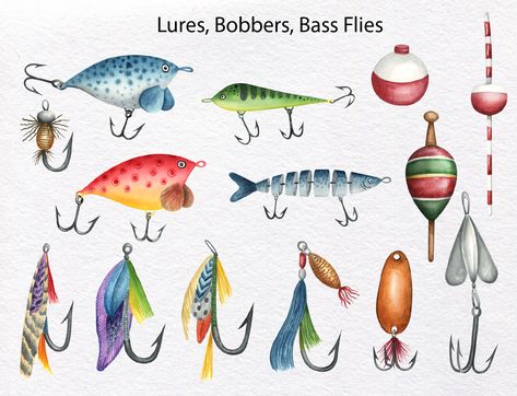 Watercolor Fishing, Father's Day Illustration, Clothes Furniture, Fish Clipart, Watercolor Fish, Fishing Tools, Vintage Fishing, Going Fishing, Watercolor Cards