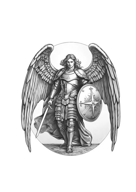 Guardian Tattoo Designs, Arch Angel Tattoo Design, Micheal Arc Angel Tattoo, Arhangel Mihail Tattoo, Guardian Angel Tattoo Stencil, St Gabriel Archangel Tattoo, Arc Angel Tattoo, St Michael Tattoo Design, Arch Angel Michael Tattoo