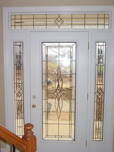 Beveled Glass Front Doors, Leaded, Stained Glass, Entry, Inserts - Brooks Beveled Edges Stained Glass Above Front Door, Beveled Glass Front Door, Front Door With Stained Glass Window, Entry Door Design Modern, Leaded Glass Front Door, Stained Glass Doors Entrance, Front Doors With Glass Panels, Stained Glass Front Door, Beveled Glass Doors