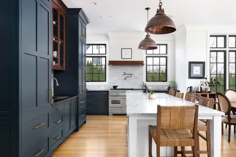 How to Rock Blue Kitchen Cabinets in Your Kitchen Blue Kitchen Cabinets, Bar Faucets, Kitchen Paint Colors, Shower Surround, Luxury Vinyl Plank Flooring, Blue Kitchens, Kitchen Mirror, Vinyl Plank Flooring, Kitchen Paint