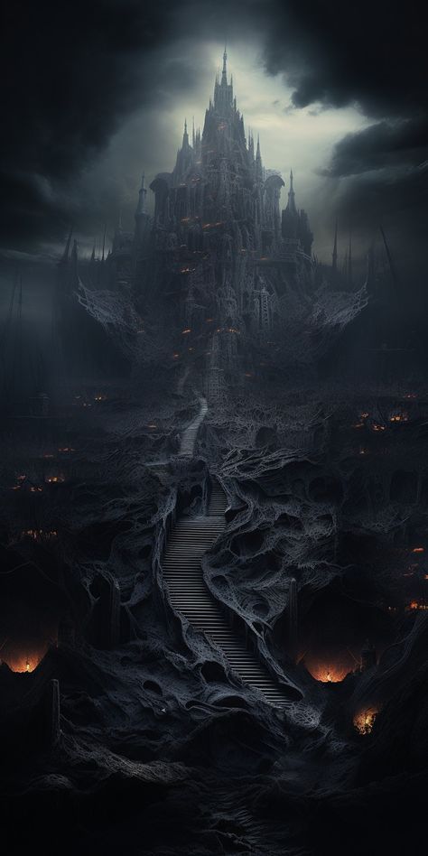 Demon Realm Landscape, Fantasy Dark Landscape, Dark Realm Fantasy Art, Dark Fantasy Core Aesthetic, Midevil Wallpaper Iphone, Dark Fantasy Kingdom Aesthetic, Dark Kingdom Fantasy Art, Demonic Landscape, Dark Fantasy Setting