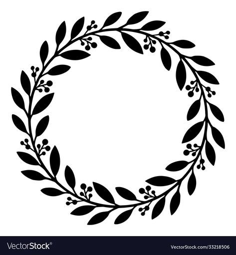 Round Design Art, Round Circle Design, Flower Wreath Svg, Plant Frame, Wreath Vector, Doodle Heart, Vector Line Art, Silhouette Frames, Wreath Flower