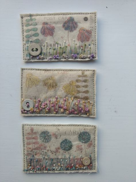 Anne Brooke Textile Artist, Textile Postcards, Stitched Collage, Embroidered Postcards, Quilted Art, Fabric Scrap Projects, Slow Stitching Ideas, Handmade Postcards, Postcards From The Edge