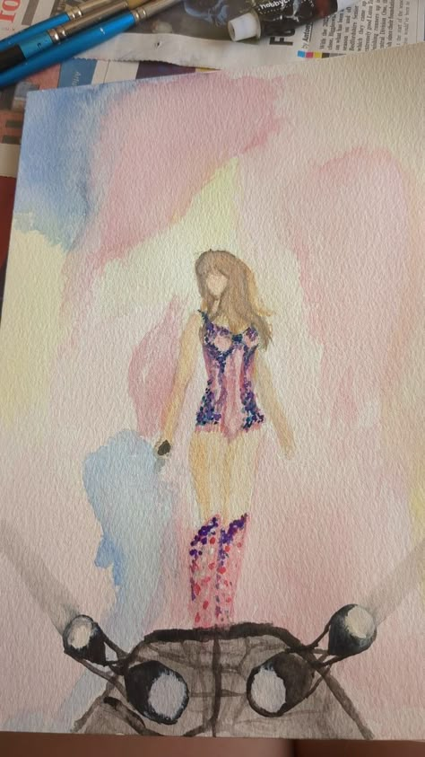 eras tour body suit watercolour painting with lover album cover background Watercolour Taylor Swift, Taylor Swift Watercolor Paintings, Eras Tour Painting, Singers Drawing, Taylor Swift Art Drawing, Watercolor Taylor Swift, Taylor Swift Doodles Art, Taylor Swift Inspired Paintings, Taylor Swift Drawing Ideas