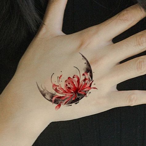 Matching Tattoos For Couples, Red Flower Tattoos, Couple Tattoo Ideas, Watercolor Tattoo Ideas, Persian Tattoo, Tattoos For Couples, Earthy Tattoos, Cool Wrist Tattoos, Pretty Hand Tattoos