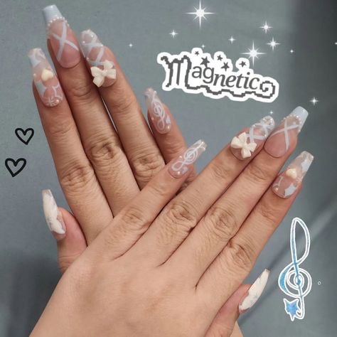 Nails inspired by illit. The cat was a struggle to draw #nailart #gelxnails #illit #kpop #nailsaustralia #coquette K Pop Inspired Nails, Enhypen Inspired Nails, Kpop Idols Nails, Kpop Nails Ideas, Twice Nails, Kpop Nails Designs, Kpop Inspired Nails, Kpop Idol Nails, Dr Hairstyles